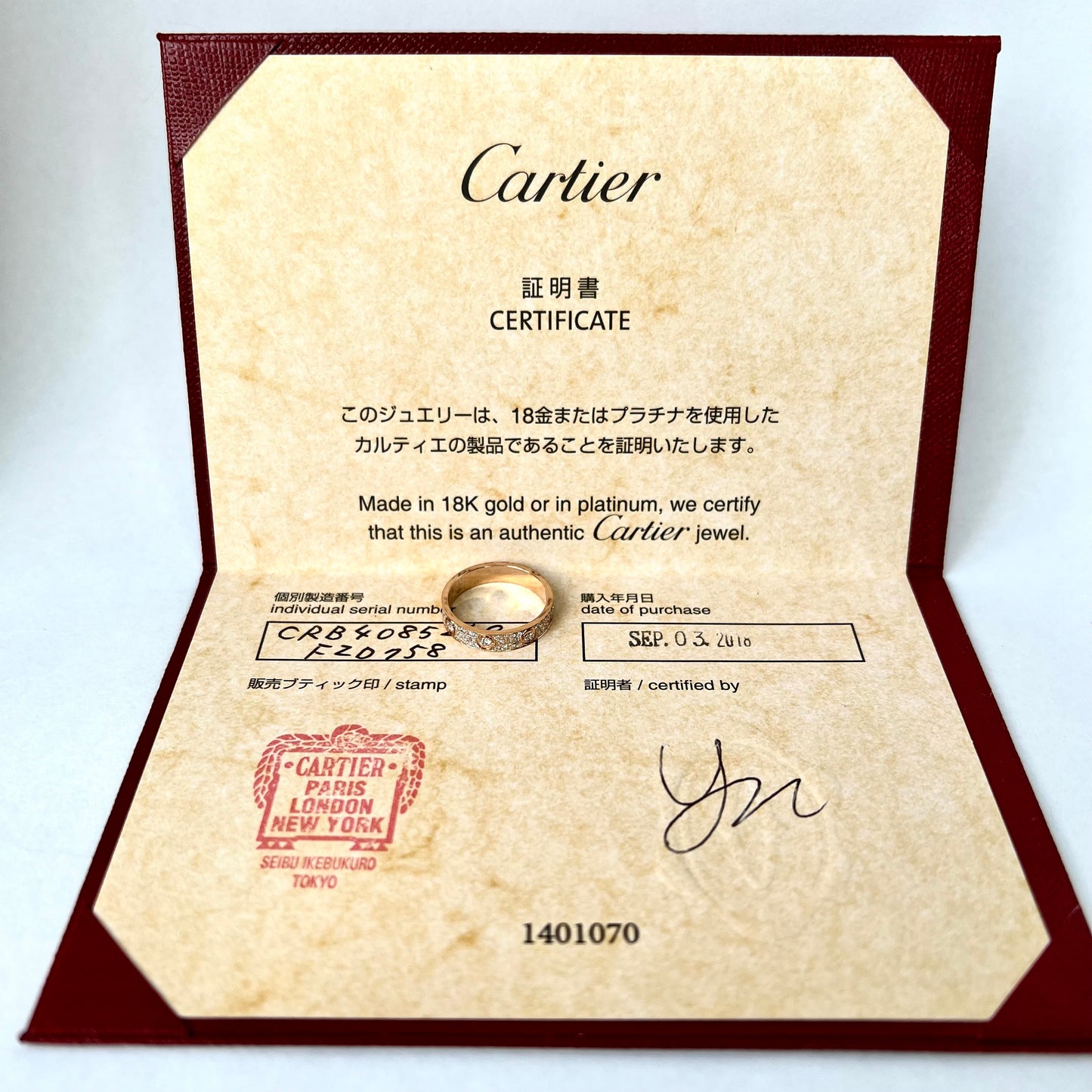 CARTIER LOVE 3.6mm 0.64TCW Diamond Rose Gold Band Ring Size 49