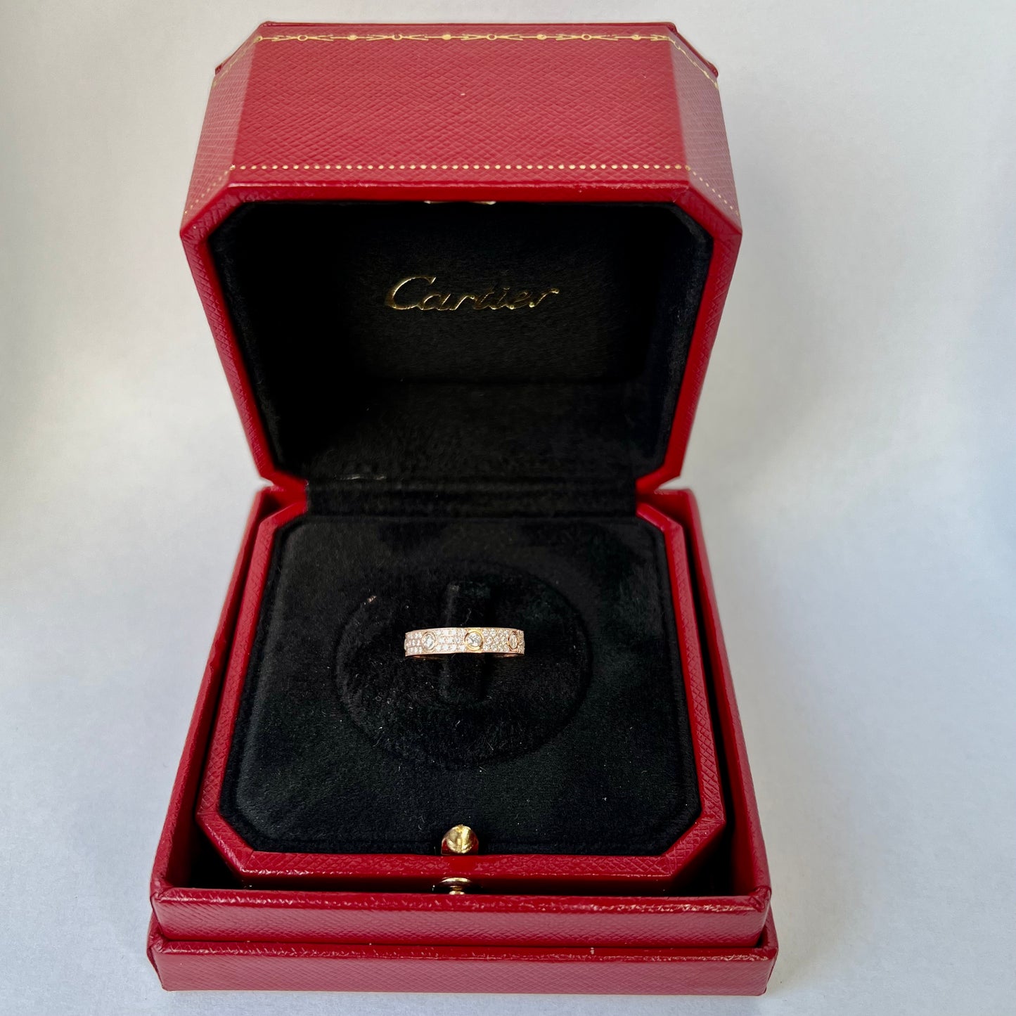 CARTIER LOVE 3.6mm 0.64TCW Diamond Rose Gold Band Ring Size 49
