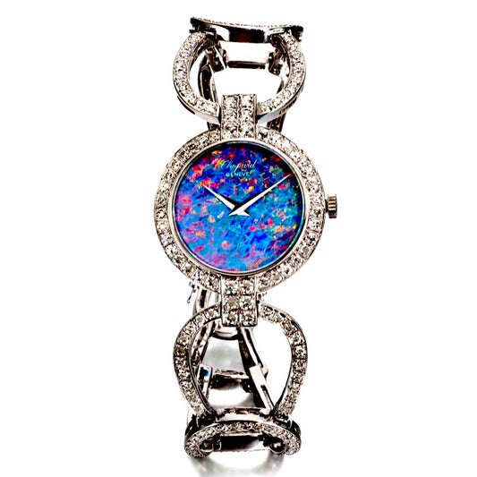 CHOPARD Manual Winding 24mm 18K White Gold FACTORY DIAMONDS Opal Dial Bracelet Watch