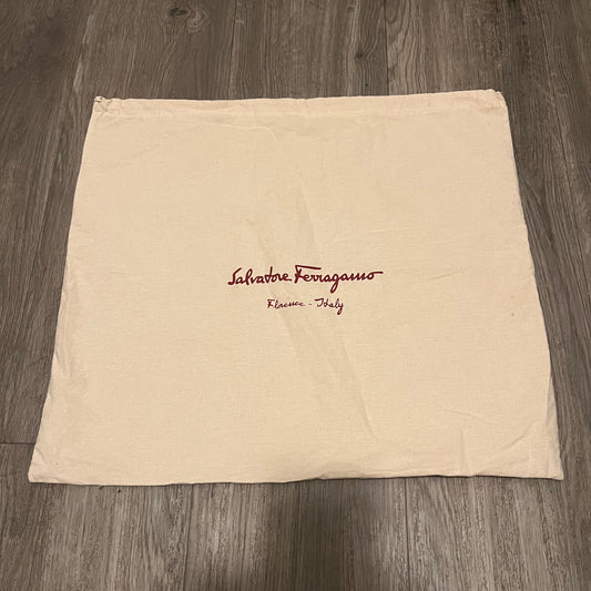 SALVATORE FERRAGAMO Cream Drawstring Dust Bag Size: 18.75x16.5 inches
