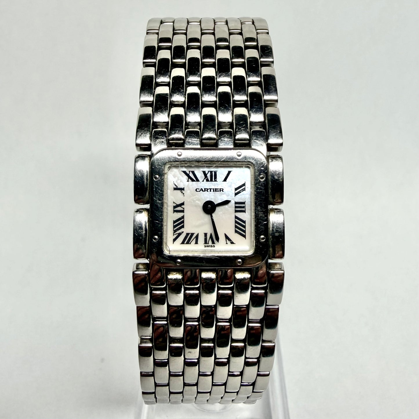 CARTIER Panthere RUBAN Quartz 21.5mm Steel Roman White MOP Dial Watch