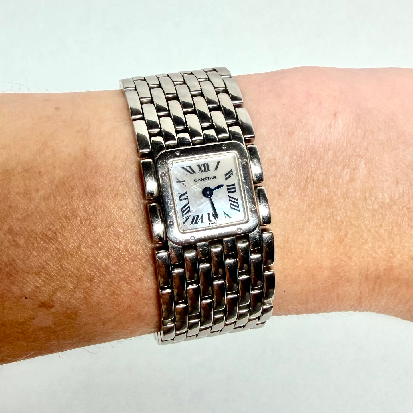 CARTIER Panthere RUBAN Quartz 21.5mm Steel Roman White MOP Dial Watch