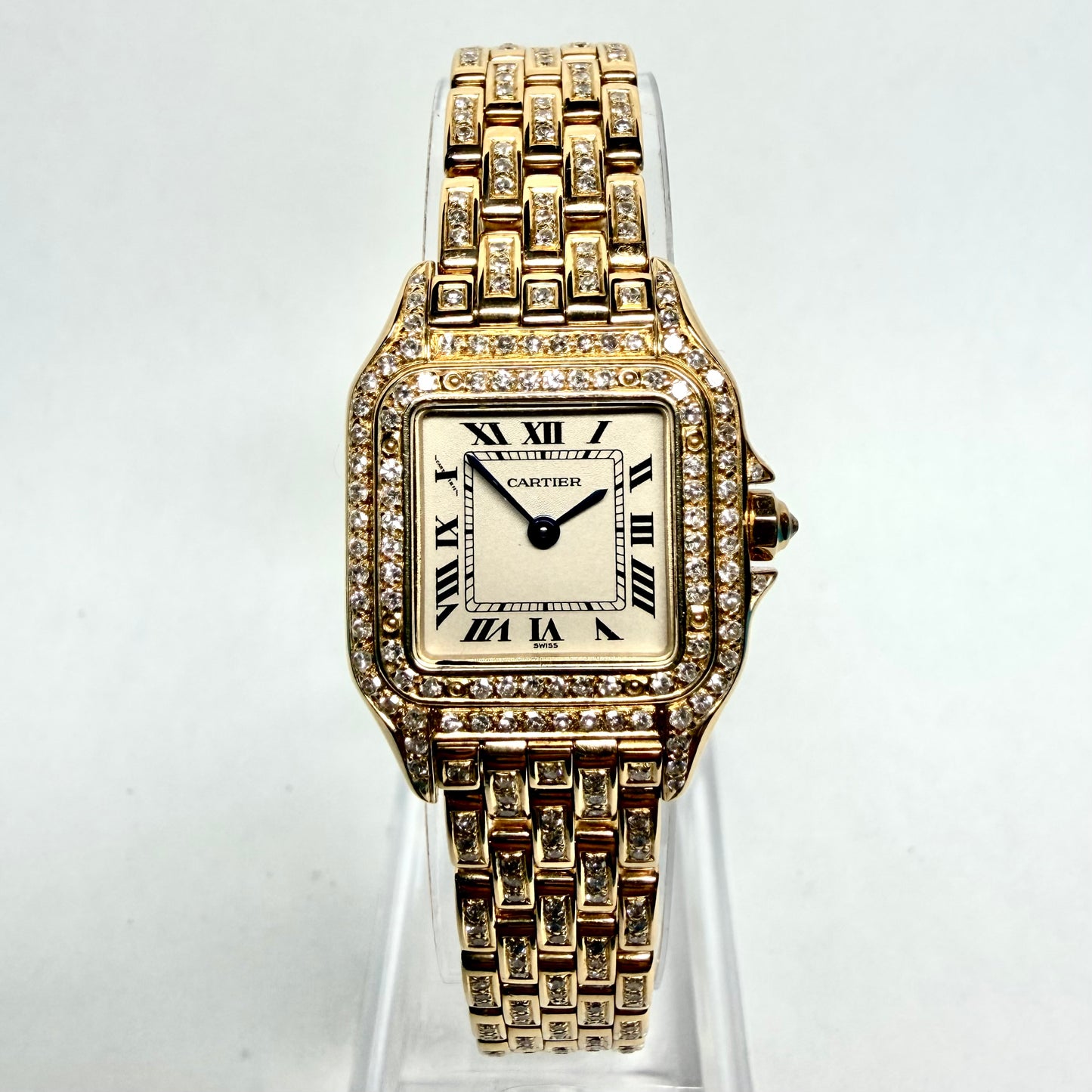 CARTIER PANTHERE Quartz 23mm 18K Yellow Gold 3.2TCW Diamond Watch Cream Dial