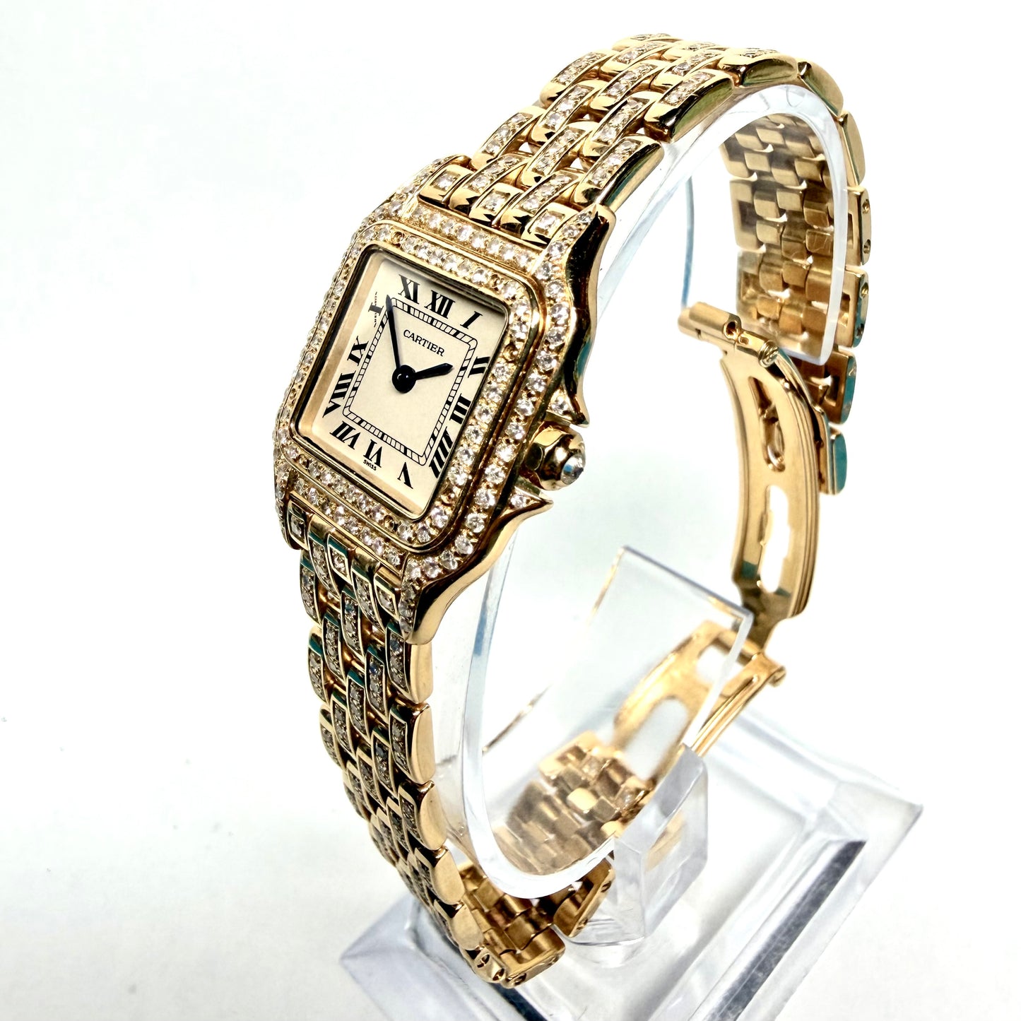 CARTIER PANTHERE Quartz 23mm 18K Yellow Gold 3.2TCW Diamond Watch Cream Dial