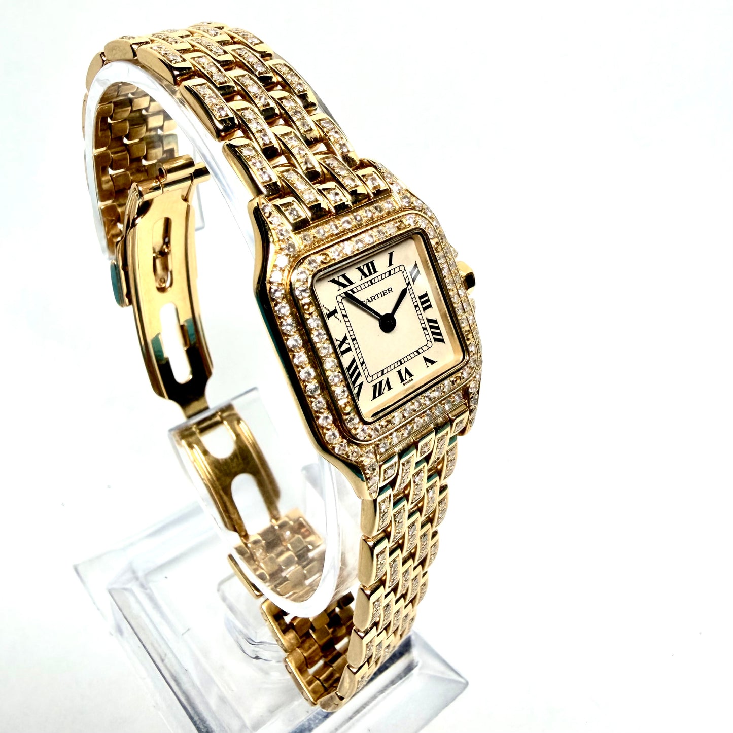 CARTIER PANTHERE Quartz 23mm 18K Yellow Gold 3.2TCW Diamond Watch Cream Dial