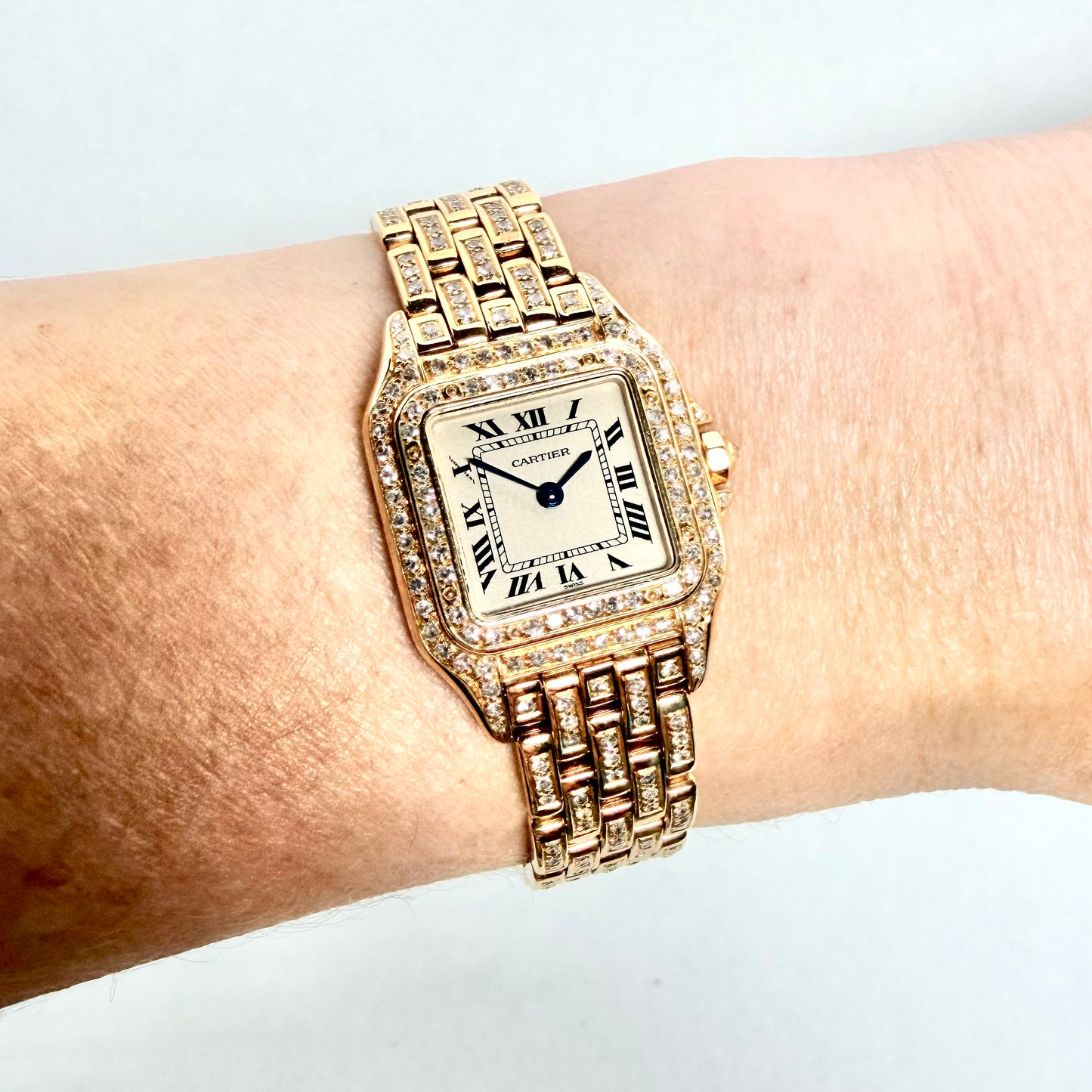 CARTIER PANTHERE Quartz 23mm 18K Yellow Gold 3.2TCW Diamond Watch Cream Dial