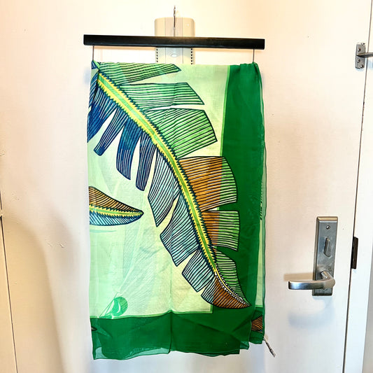 HERMES Palm Tree Print Extra Large 100% Cotton Scarf/Wrap 68x59 inches