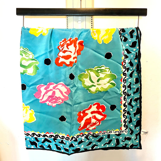 EMANUEL UNGARO 100% Silk Floral Scarf 35x34 inches Made in ITALY