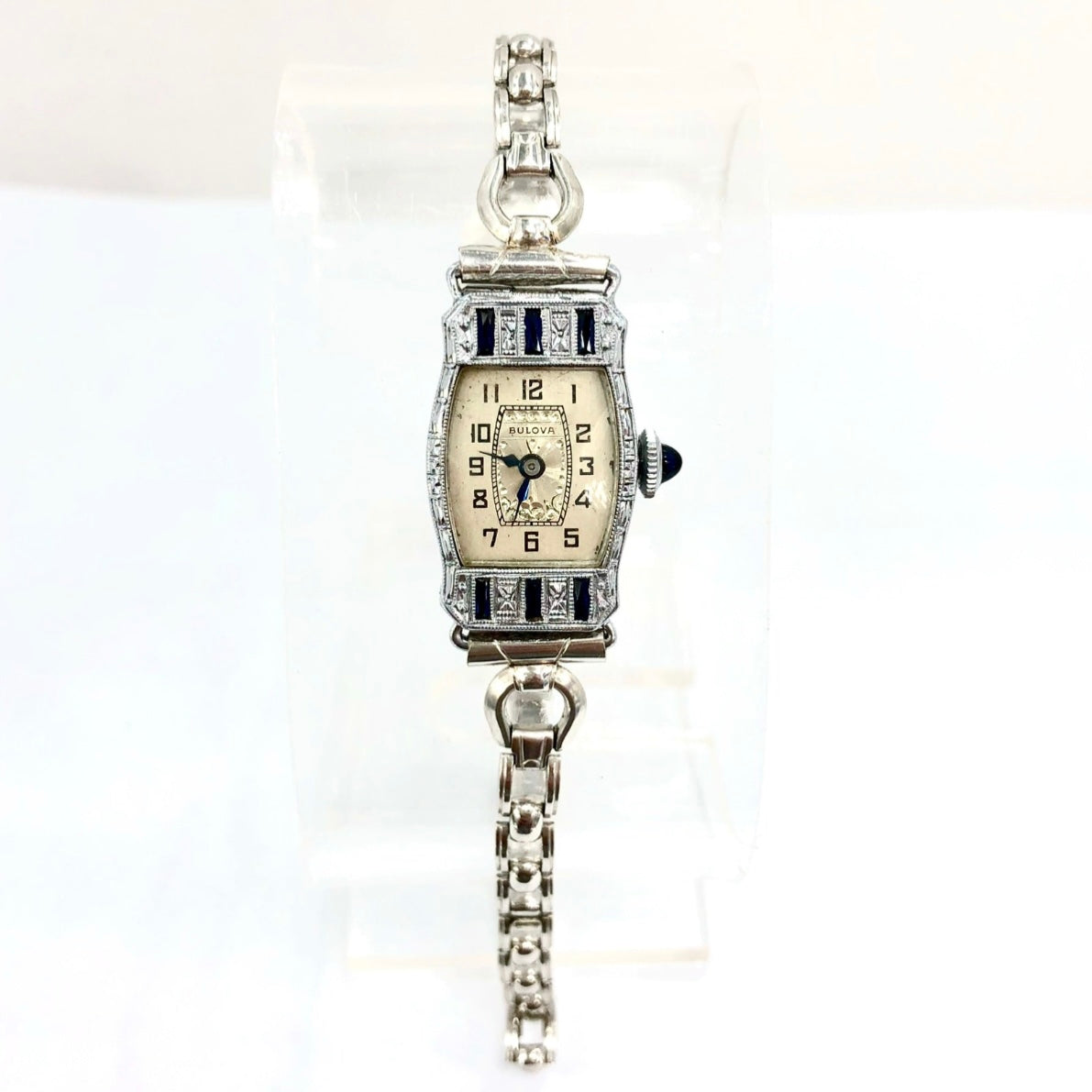 BULOVA Hand-Winding 14K White Gold &amp; Steel FACTORY DIAMONDS & SAPPHIRES Watch