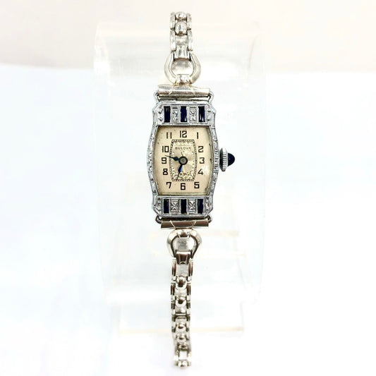 BULOVA Hand-Winding 14K White Gold &amp; Steel FACTORY DIAMONDS & SAPPHIRES Watch