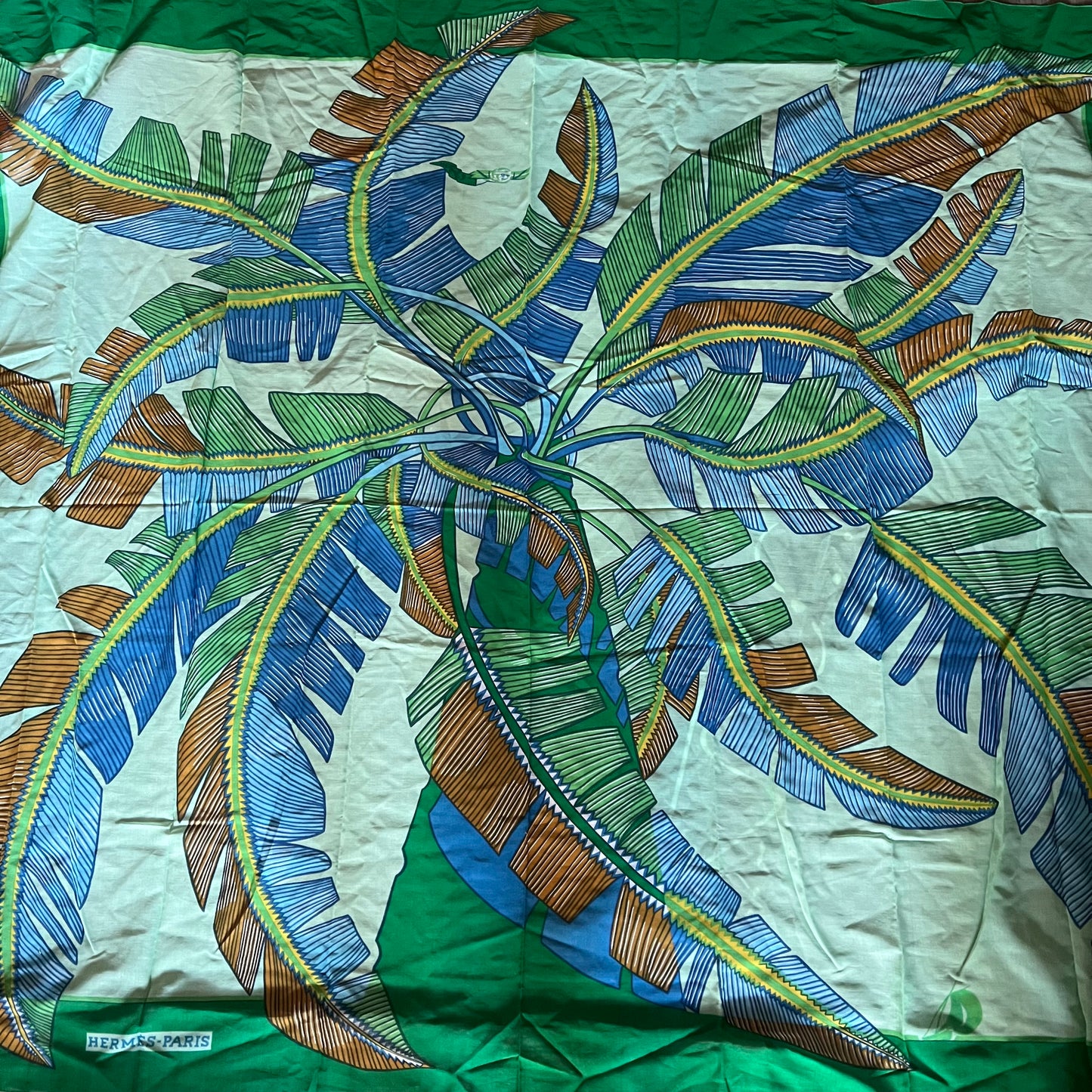 HERMES Palm Tree Print Extra Large 100% Cotton Scarf/Wrap 68x59 inches