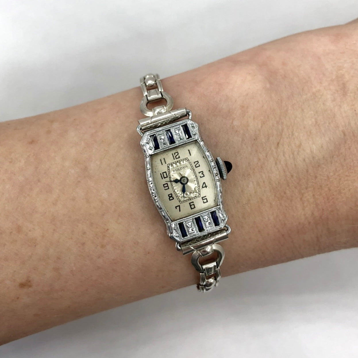 BULOVA Hand-Winding 14K White Gold &amp; Steel FACTORY DIAMONDS & SAPPHIRES Watch