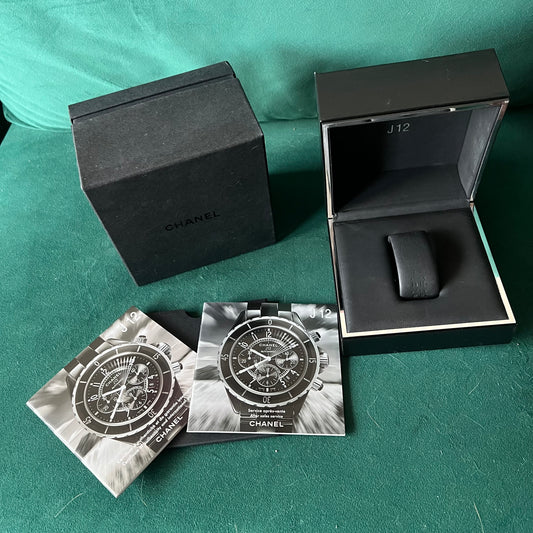 CHANEL J12 Black Box + Outer Box 5.75x5.75x3.90 inches + Booklets + Filled Certificate