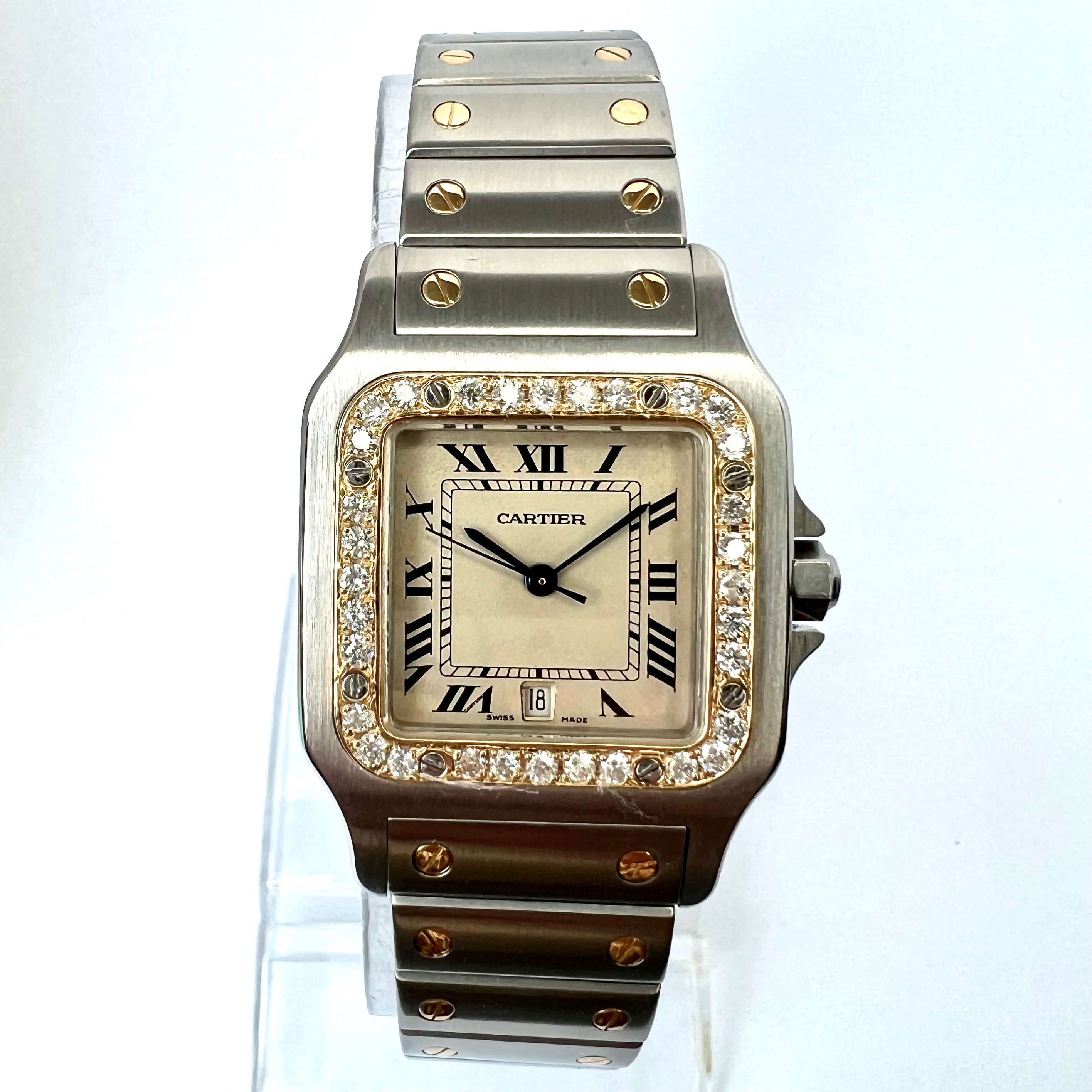 CARTIER SANTOS GALBEE 29mm Quartz 2 Tone 0.94TCW Diamond Watch NEW