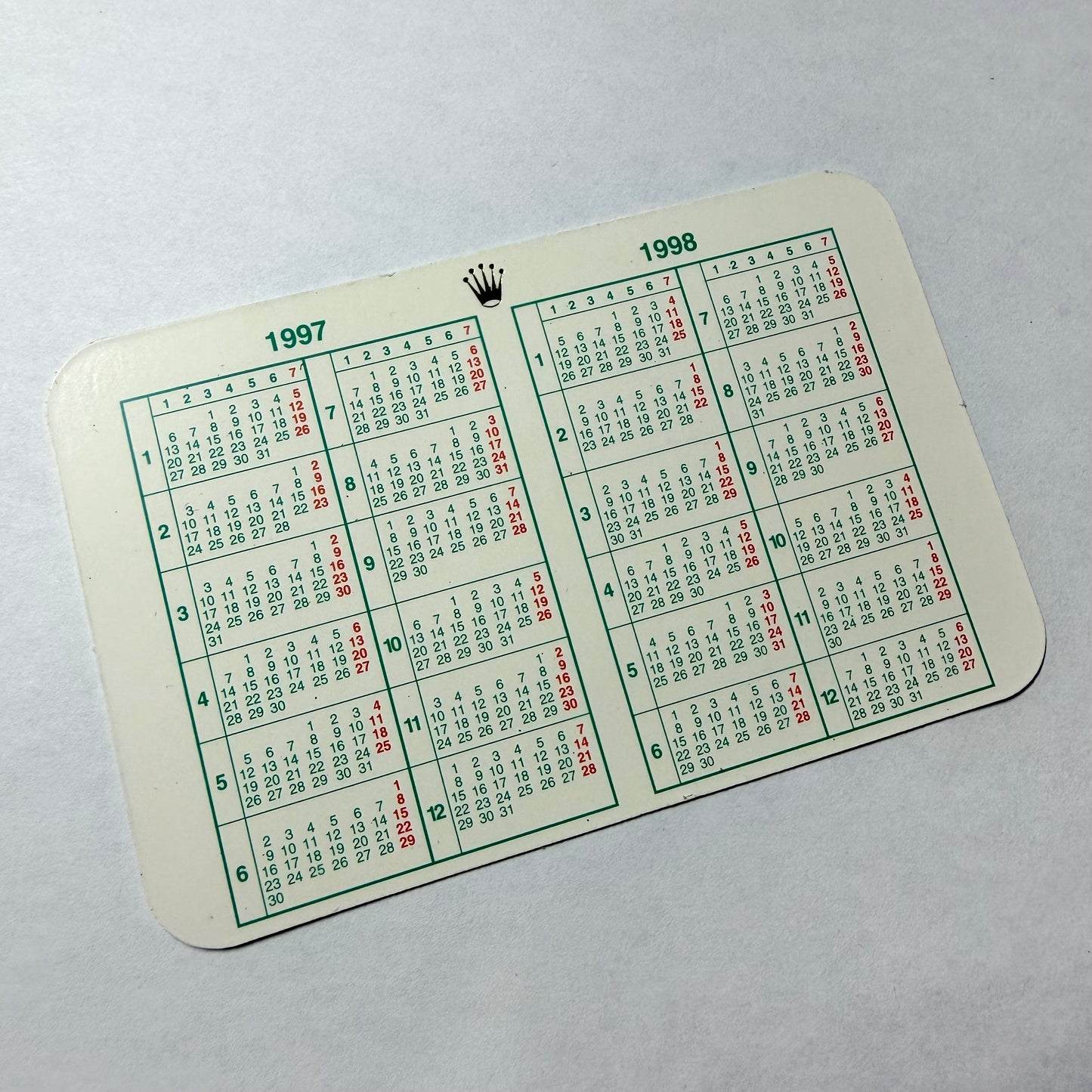 ROLEX Calendar Card 1997-1998