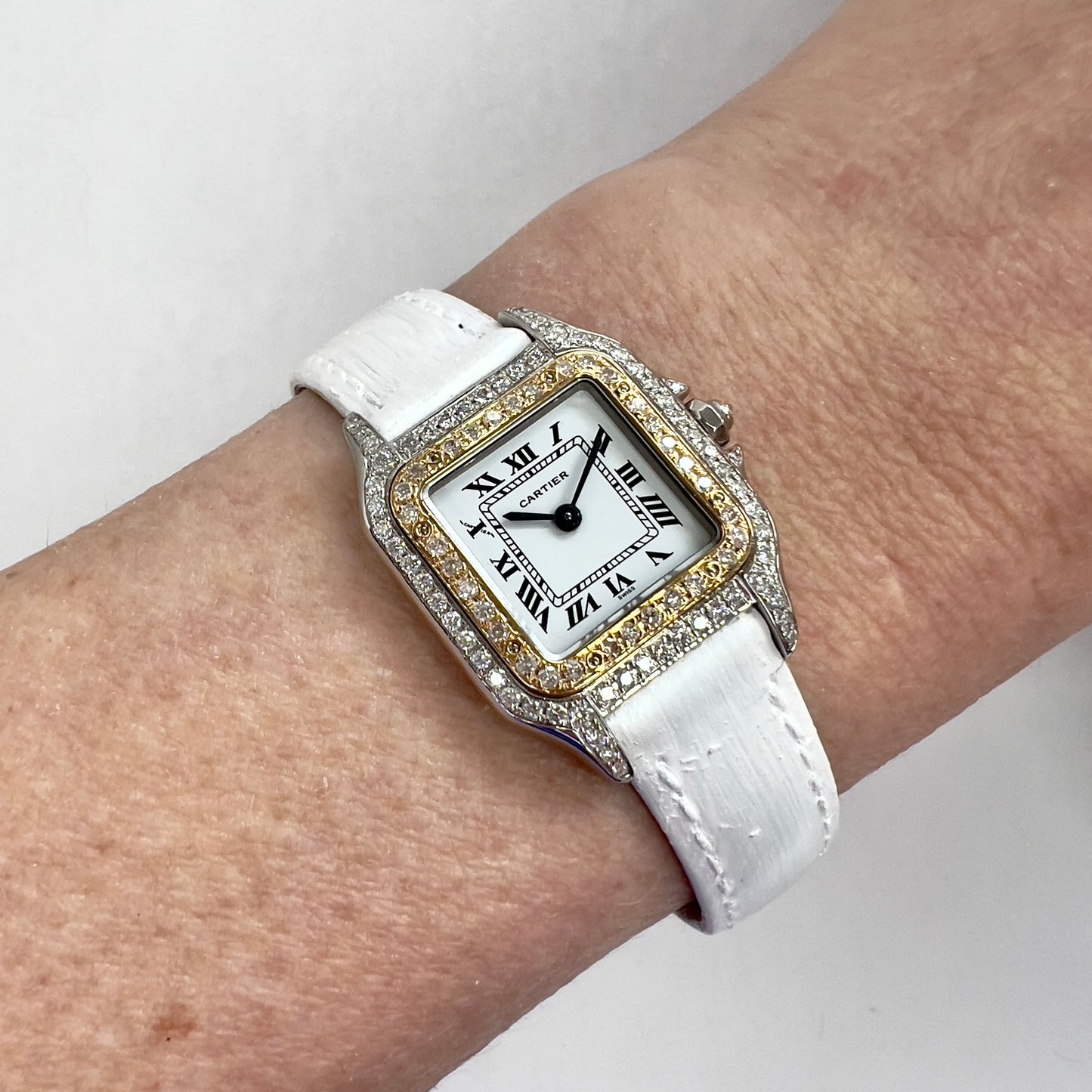 CARTIER PANTHERE 23mm Quartz 2 Tone 0.88TCW DIAMOND Watch White Dial