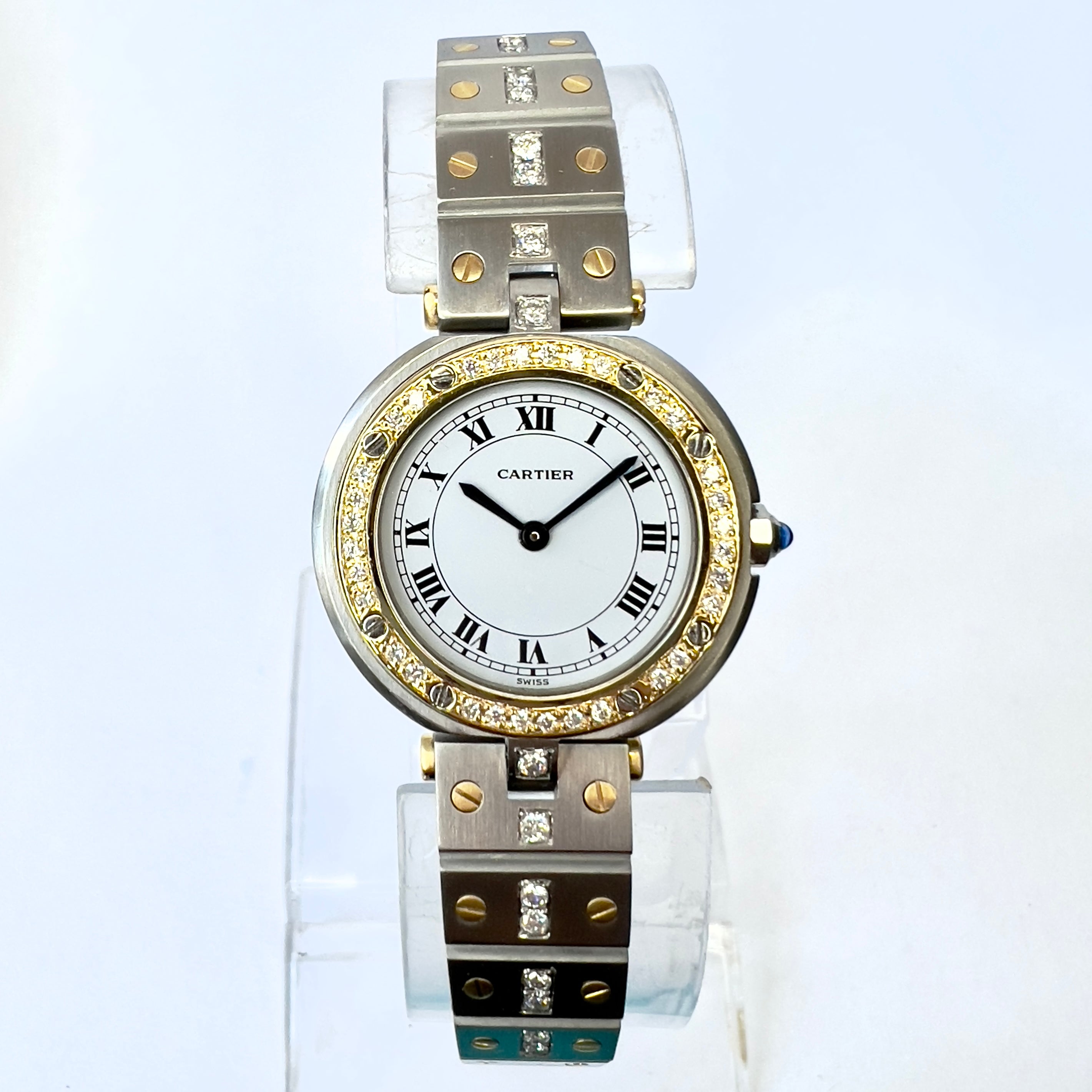 CARTIER SANTOS Ronde 27mm 2 Tone 0.55TCW DIAMOND Watch NATILUXIA