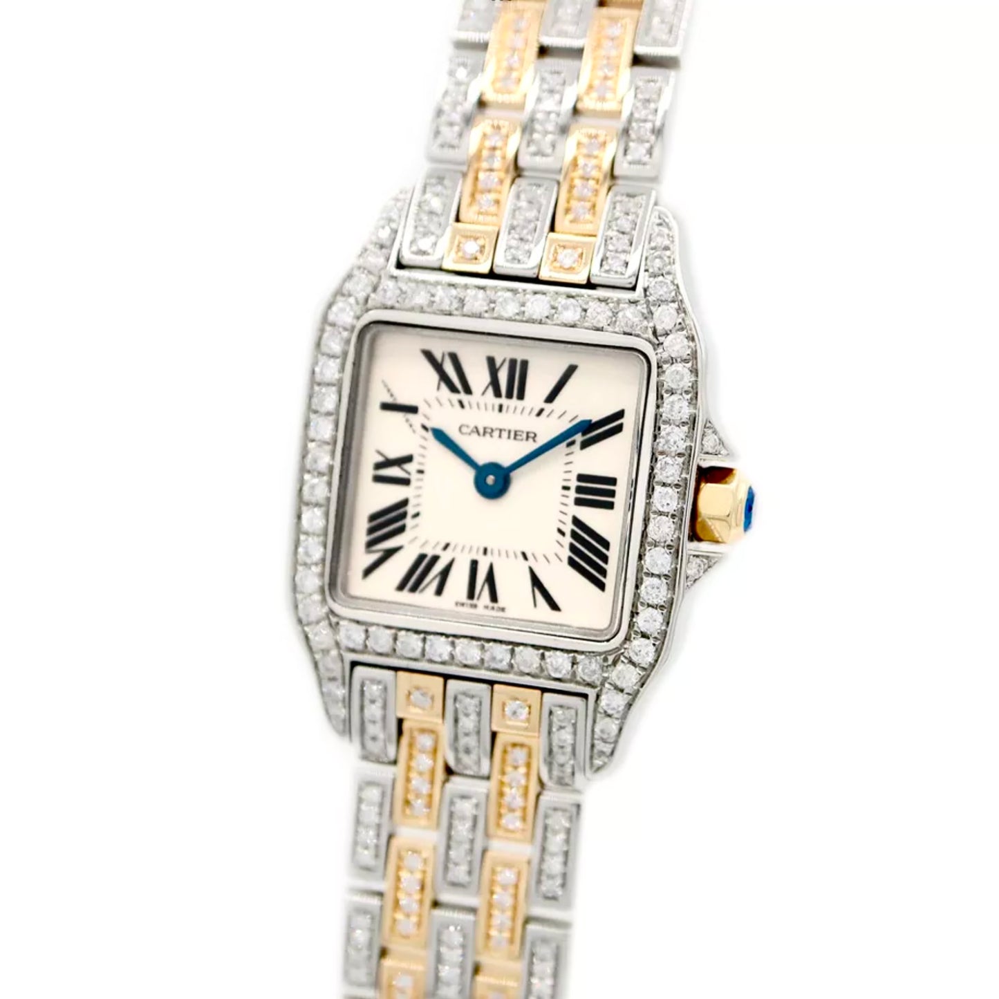 CARTIER SANTOS DEMOISELLE 2698 Quartz 20mm 2 Tone Full DIAMOND Watch