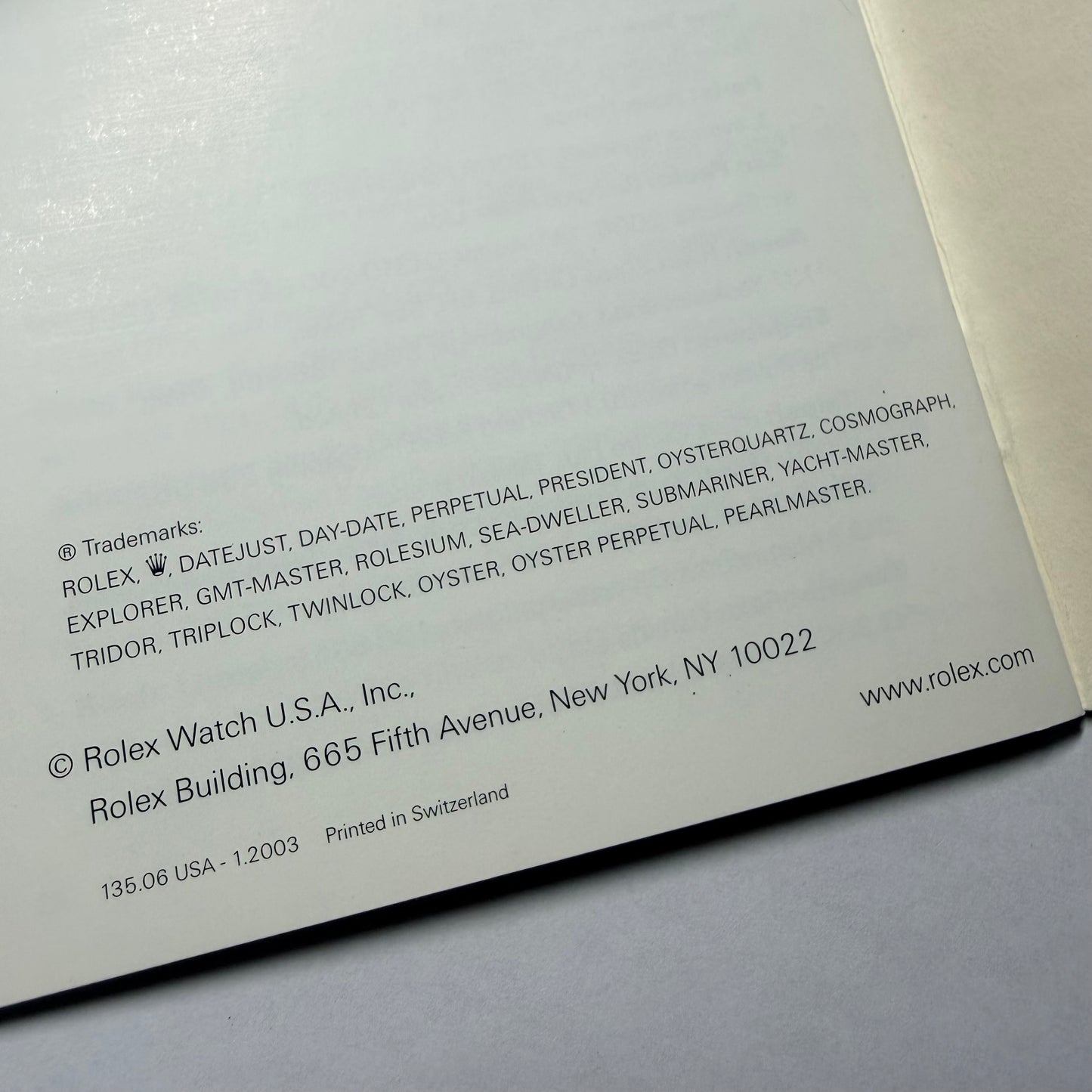 ROLEX Oyster Perpetual Booklet 2003 English