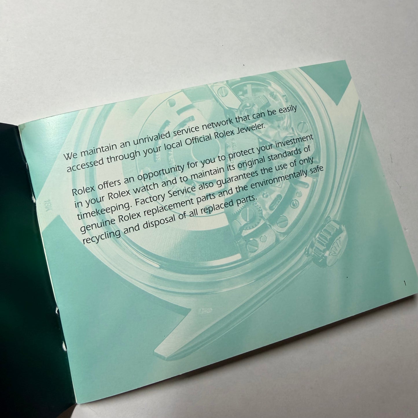 Factory Service The Care of Your ROLEX Booklet English