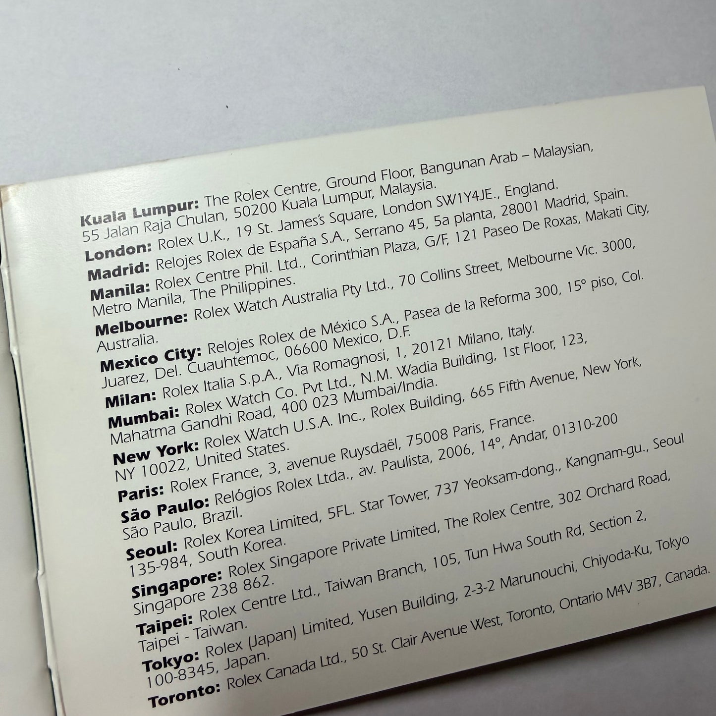 Factory Service The Care of Your ROLEX Booklet English