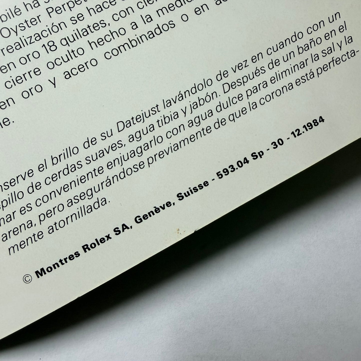 ROLEX Datejust 1984 Booklet/Pamphlet English