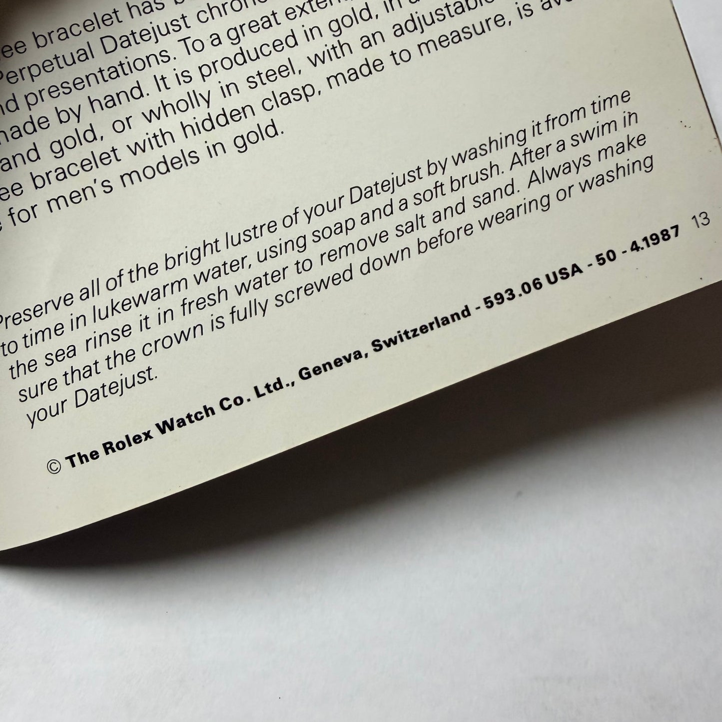 ROLEX Datejust 1987 Booklet/Pamphlet English