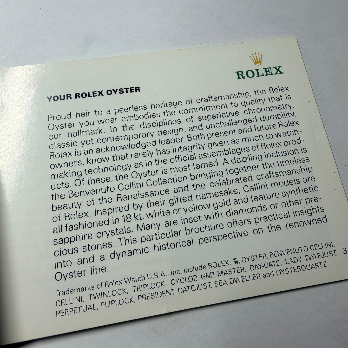 ROLEX Oyster 1998 Booklet/Pamphlet English