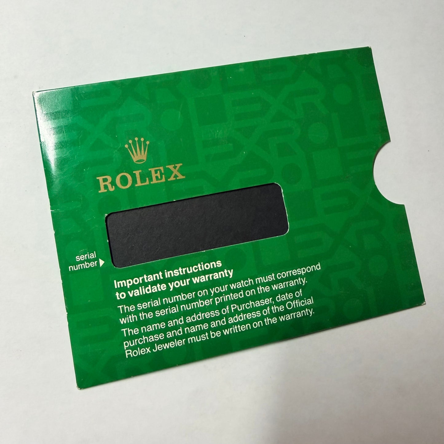 ROLEX Green Warranty Card Holder with Black Insert 5.25x4 inches