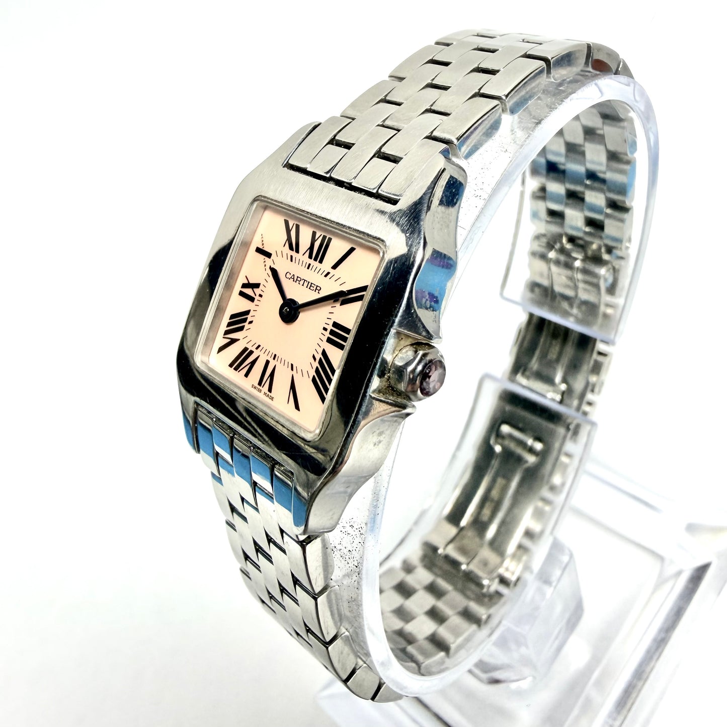 CARTIER SANTOS DEMOISELLE Quartz 20mm Steel Watch Pink MOP Dial