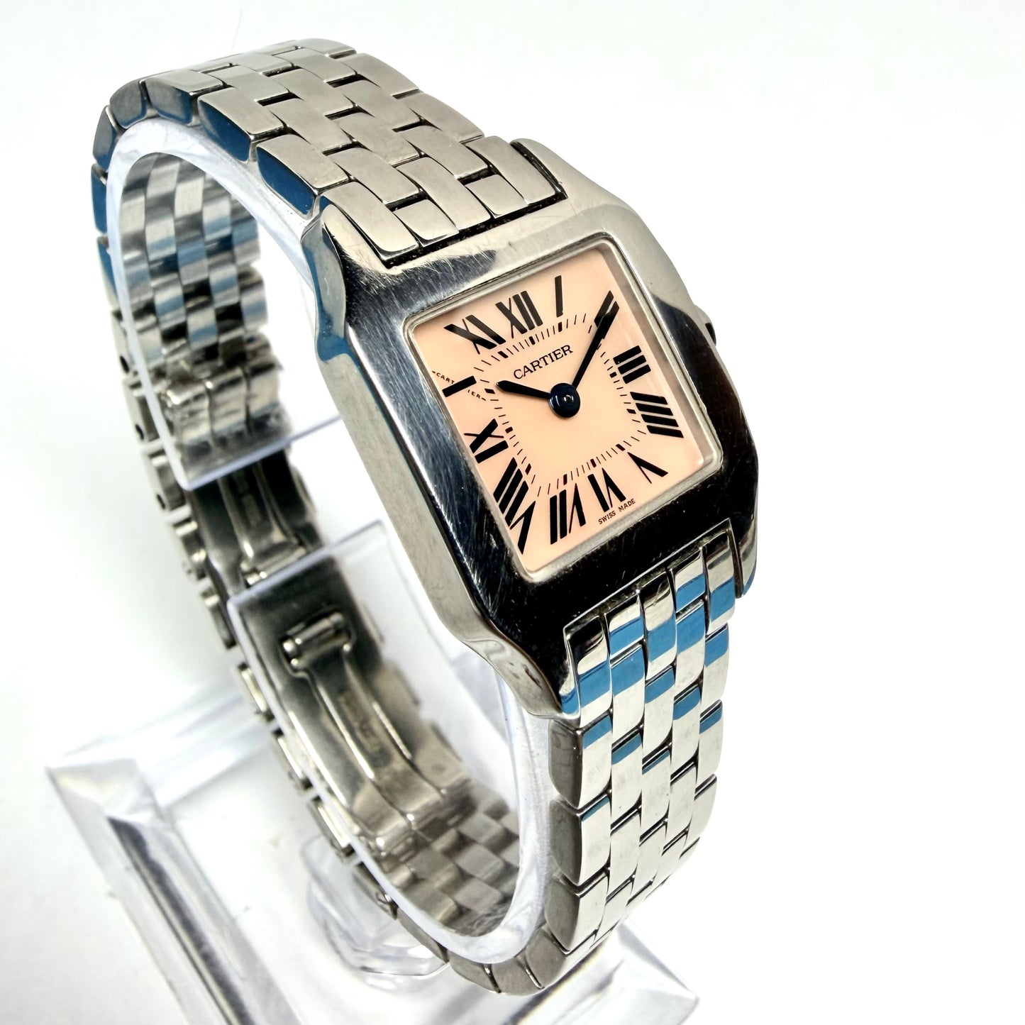 CARTIER SANTOS DEMOISELLE Quartz 20mm Steel Watch Pink MOP Dial