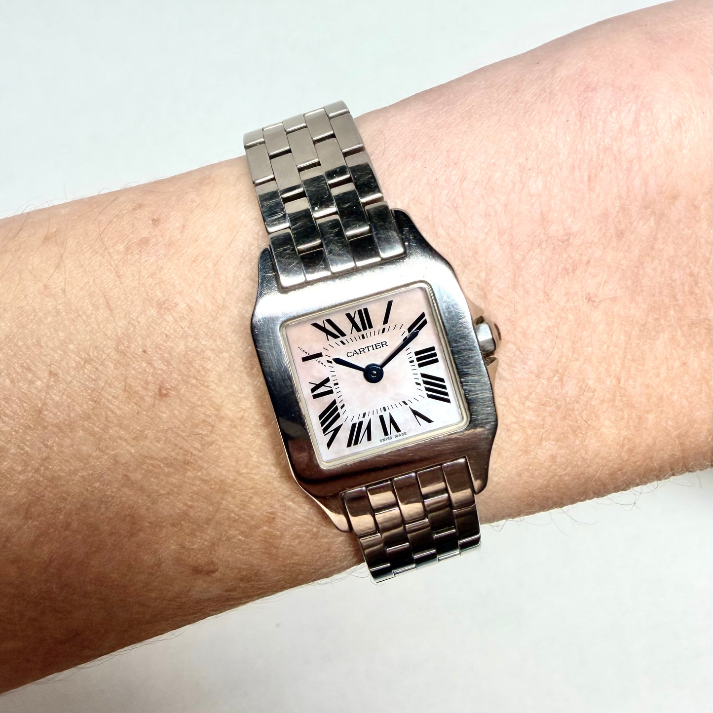 CARTIER SANTOS DEMOISELLE Quartz 20mm Steel Watch Pink MOP Dial