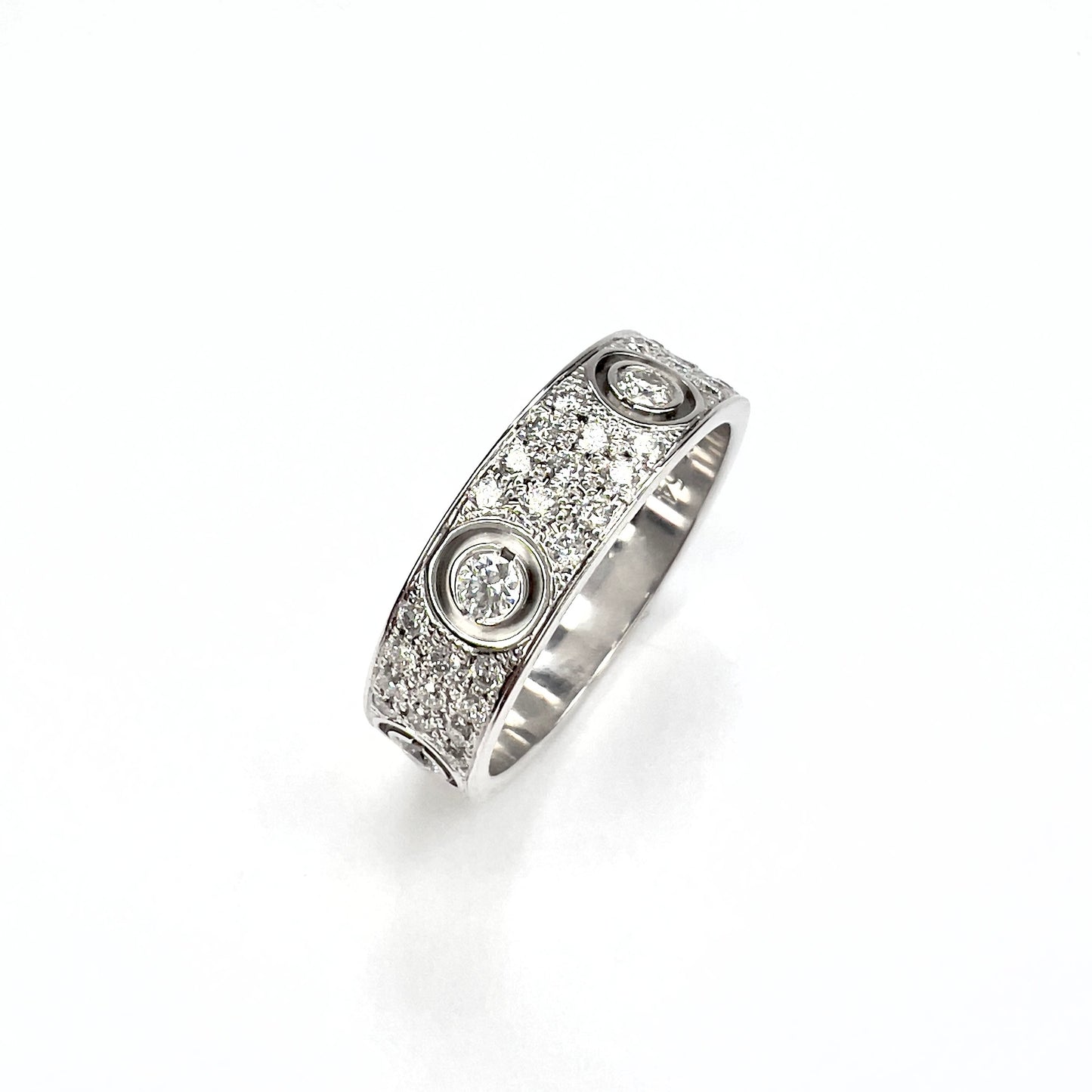 New CARTIER LOVE Ring 5.5mm 18K White Gold VS Pave Diamonds 0.94TCW