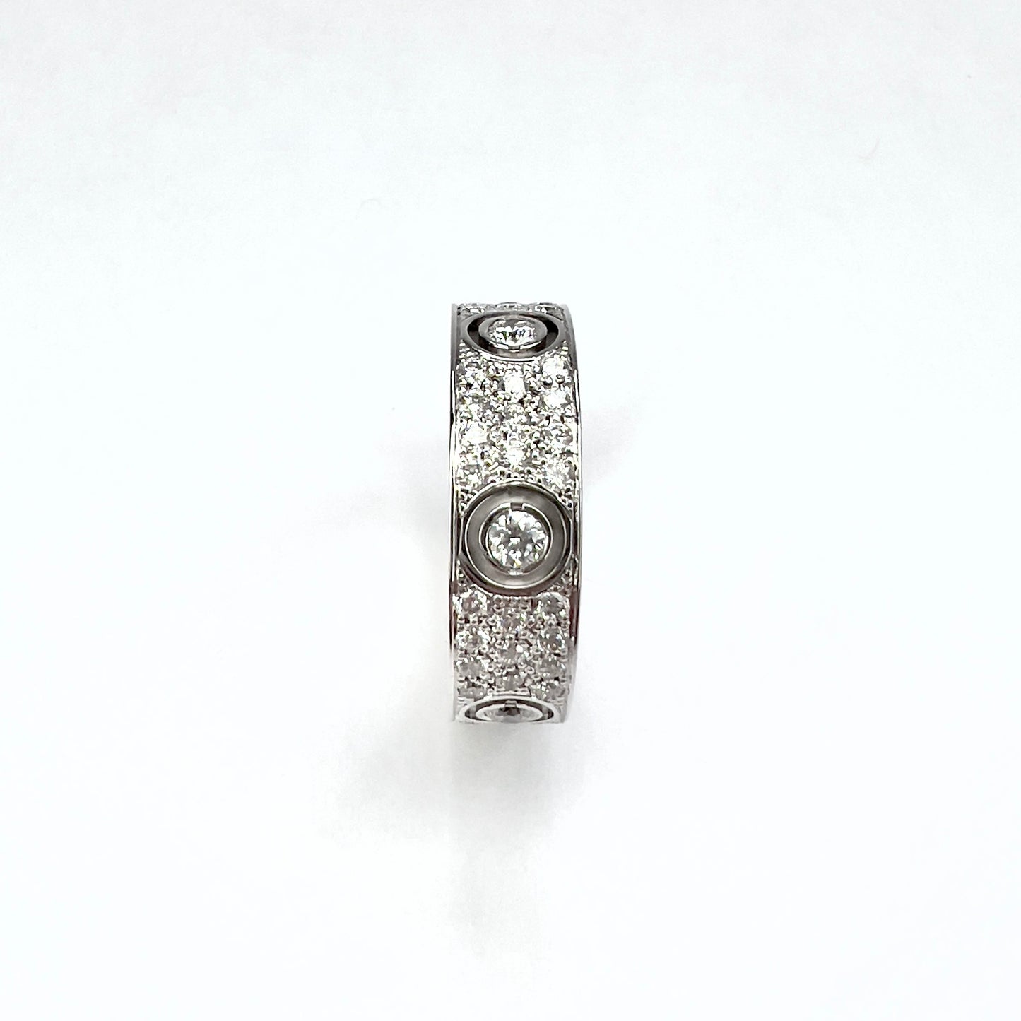 New CARTIER LOVE Ring 5.5mm 18K White Gold VS Pave Diamonds 0.94TCW