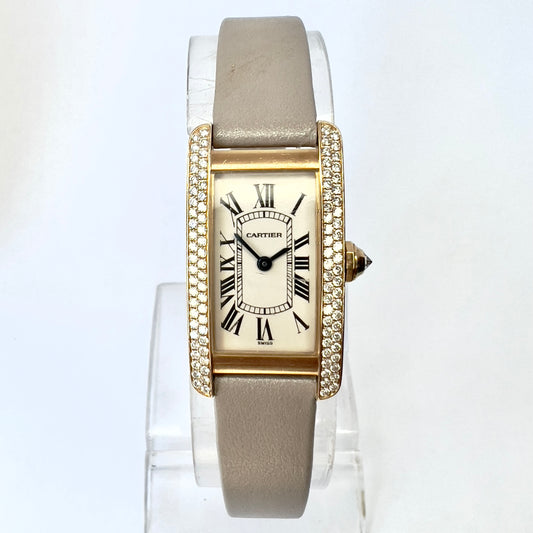 CARTIER TANK AMERICAINE 1710 Quartz 19mm 18K Yellow Gold FACTORY DIAMOND Watch