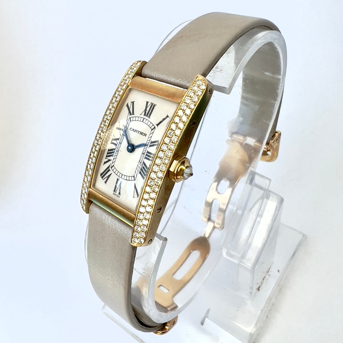 CARTIER TANK AMERICAINE 1710 Quartz 19mm 18K Yellow Gold FACTORY DIAMOND Watch