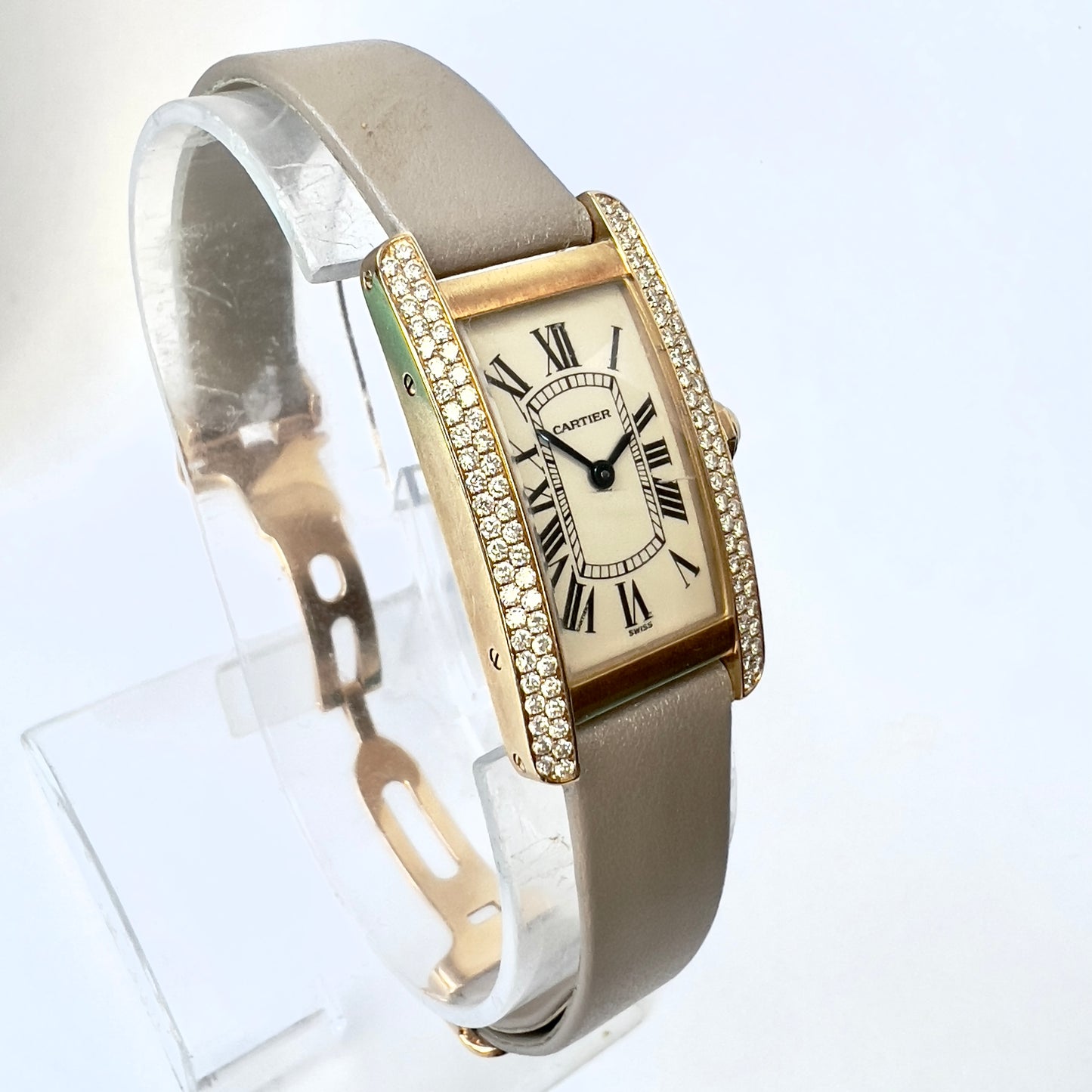 CARTIER TANK AMERICAINE 1710 Quartz 19mm 18K Yellow Gold FACTORY DIAMOND Watch