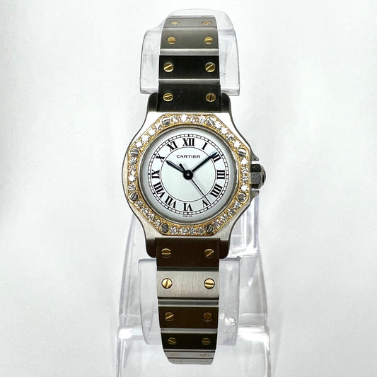 CARTIER SANTOS OCTAGON 25mm Automatic 2 Tone 0.40TCW DIAMOND Watch 