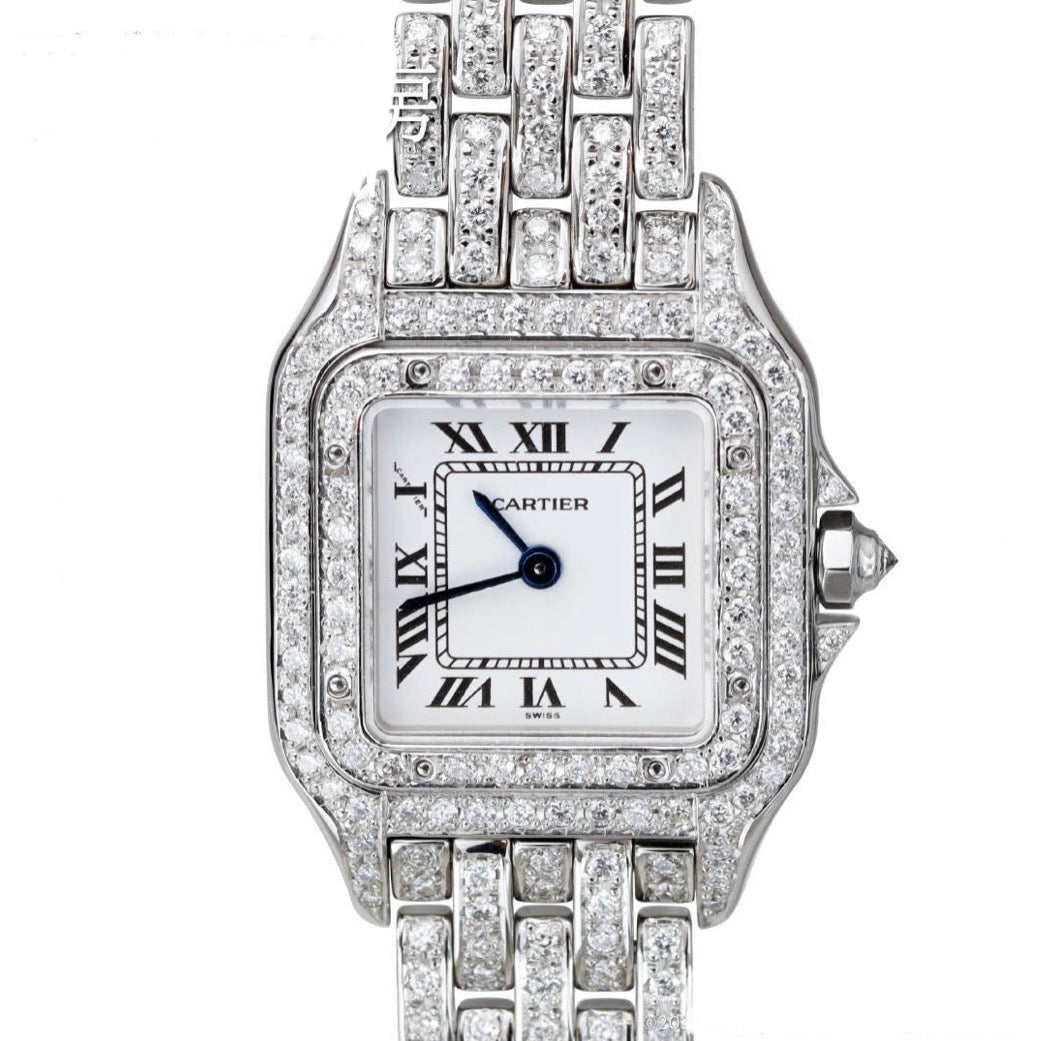 CARTIER PANTHERE 23mm Quartz Steel 4.50TCW Full DIAMONDS Watch