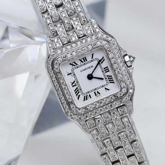 CARTIER PANTHERE 23mm Quartz Steel 4.50TCW Full DIAMONDS Watch