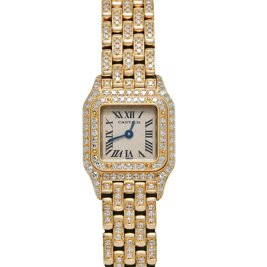 CARTIER PANTHERE Mini Quartz 17mm 18K Yellow Gold ~5TCW DIAMOND Watch