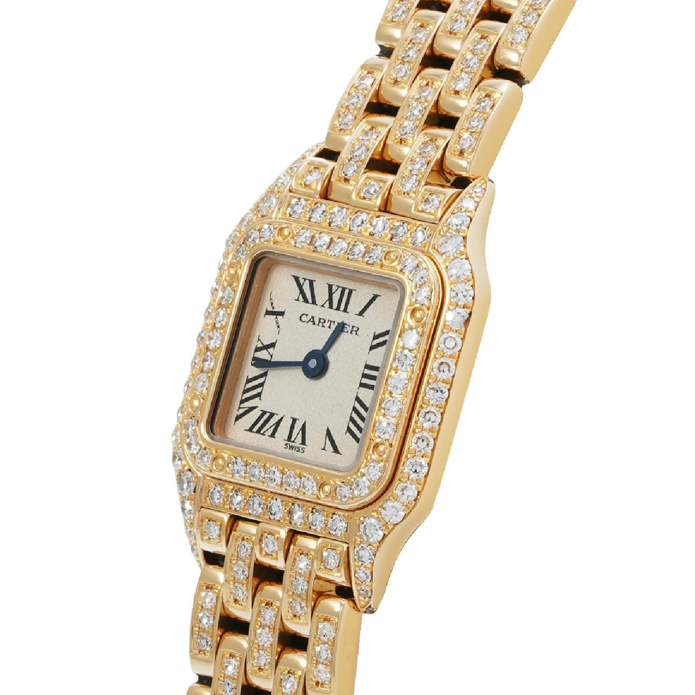 CARTIER PANTHERE Mini Quartz 17mm 18K Yellow Gold ~5TCW DIAMOND Watch