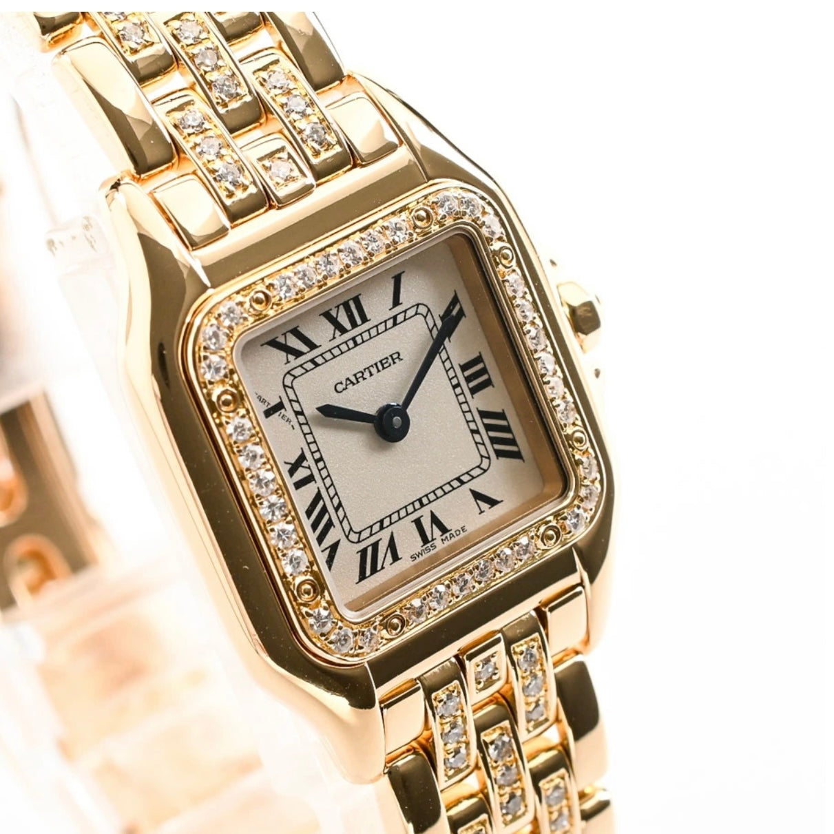 CARTIER PANTHERE Mini Quartz 17mm 18K Yellow Gold ~2TCW DIAMOND Watch