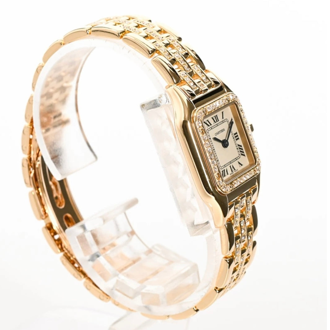 CARTIER PANTHERE Mini Quartz 17mm 18K Yellow Gold ~2TCW DIAMOND Watch