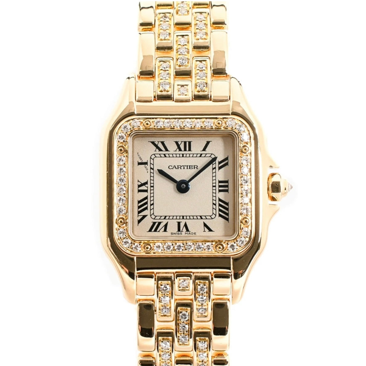 CARTIER PANTHERE Mini Quartz 17mm 18K Yellow Gold ~2TCW DIAMOND Watch