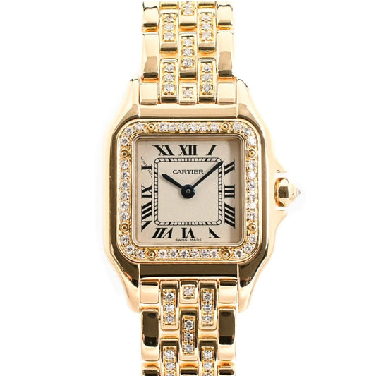 CARTIER PANTHERE Mini Quartz 17mm 18K Yellow Gold ~2TCW DIAMOND Watch