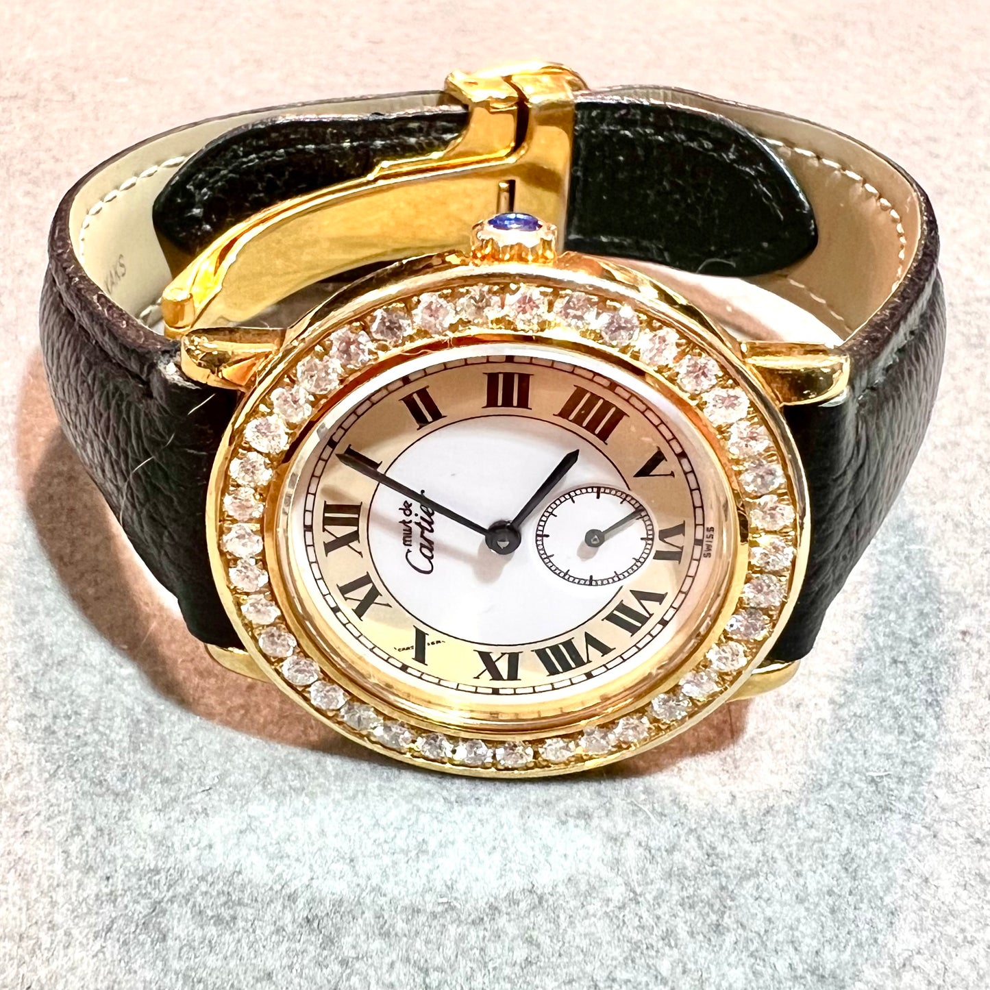 CARTIER RONDE Quartz 32mm 18K GP Silver 2.04TCW DIAMOND Watch