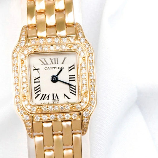 CARTIER PANTHERE Mini Quartz 17mm 18K Yellow Gold ~1TCW DIAMOND Watch