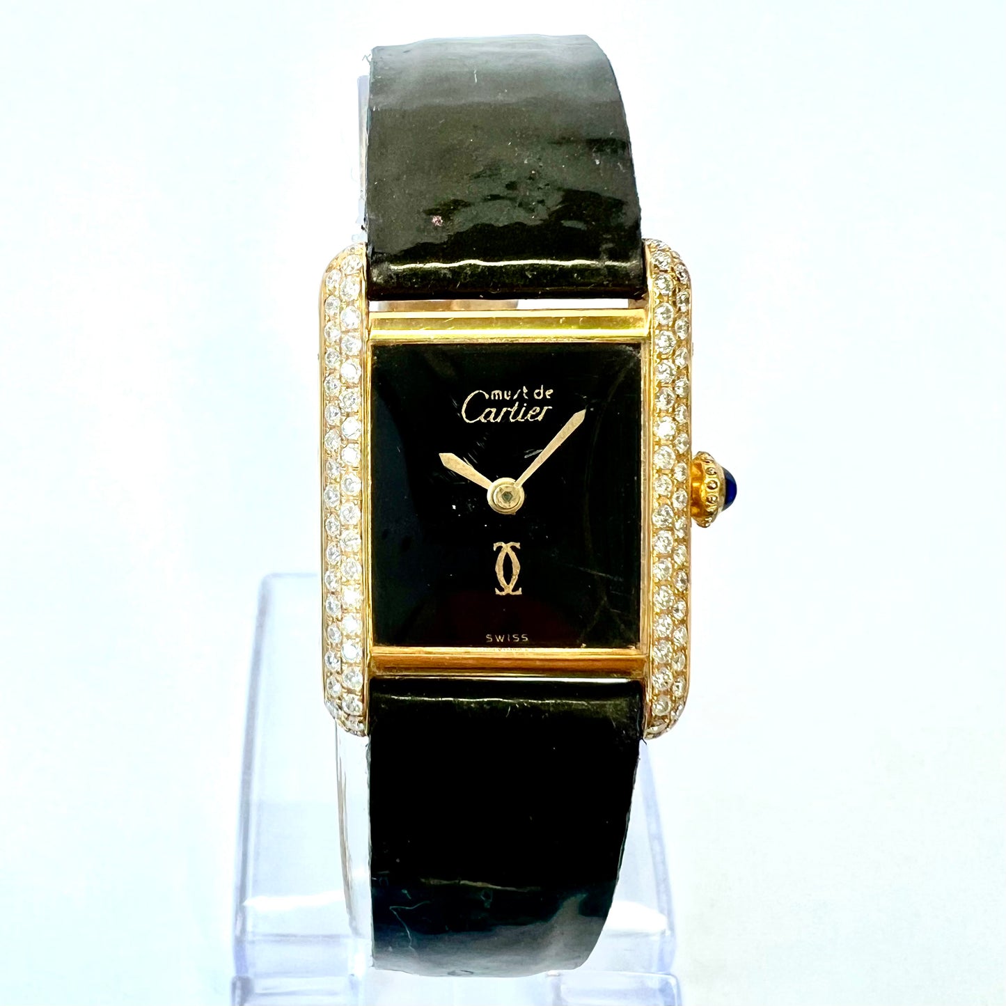 CARTIER TANK Quartz 21mm Goldplated Silver 0.65TCW Diamond Watch