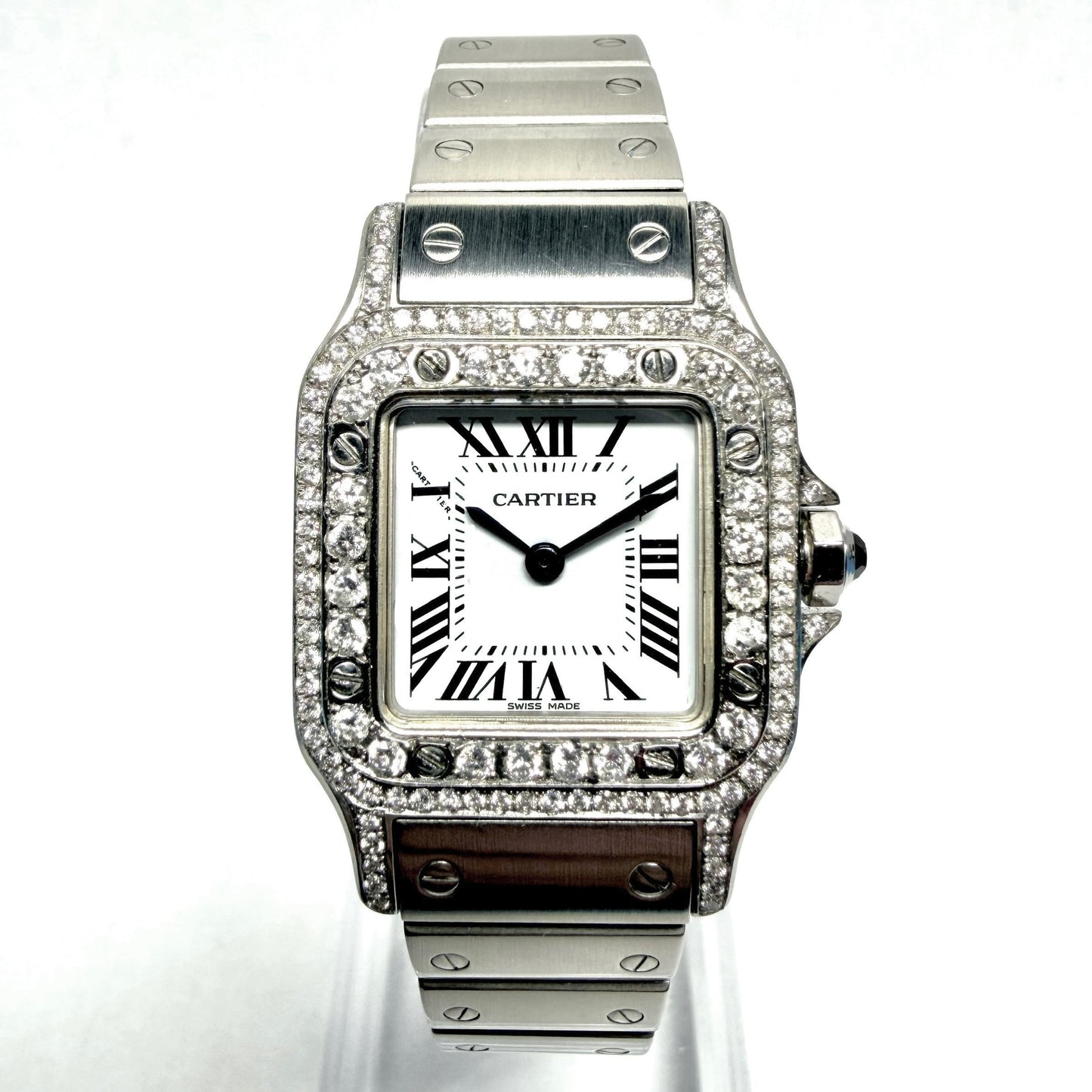CARTIER Santos Galbee Quartz 24mm Steel 1.09TCW DIAMOND Watch NEW Model White Dial